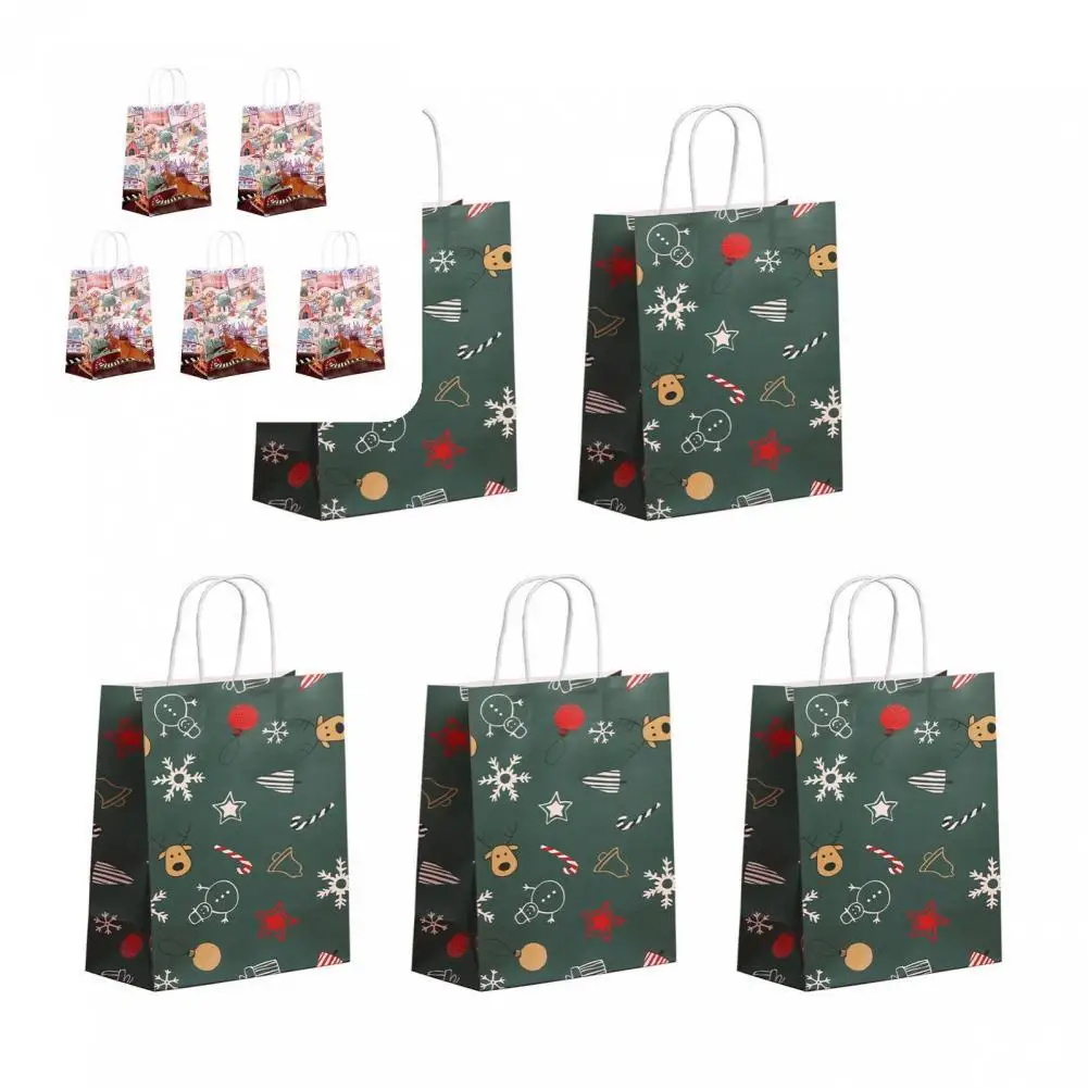 

Practical Xmas Gift Bag Anti-deform Bright Color Holiday Kraft Paper Gift Bags Paper Bags Gift Bags 5Pcs/Set