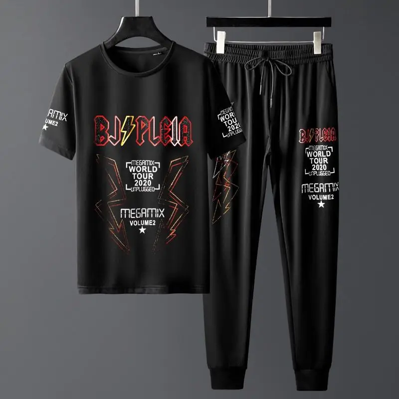 

Men's hot diamond printed letter two-piece casual sportswear cool tide Outfits summer handsome set