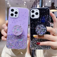 luxury glitter transparent phone case for vivo y76s fold stand epoxy soft shockproof bumper back cover for vivo y74s