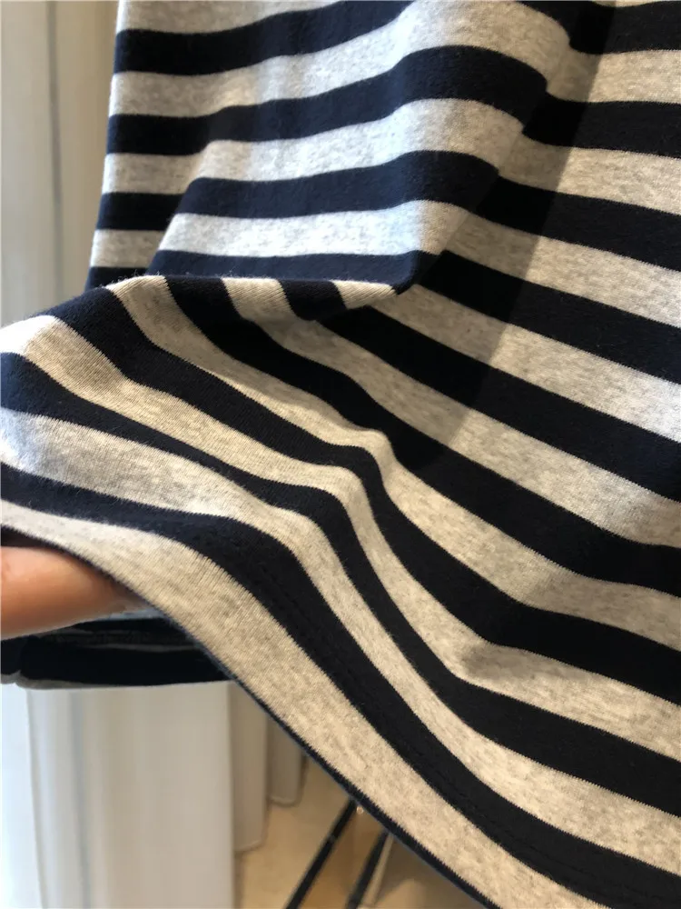 

Striped Pullover Round Neck Short-sleeved Ladies 2021 Spring And Summer New Long-staple Cotton T-shirt Women