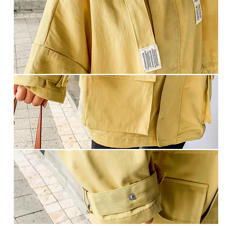 

Casual Workwear Thench Coat Spring Autumn Mid-length Windbreaker Female Korean Fashion Big Pocket Comfortable Top Mujer L871