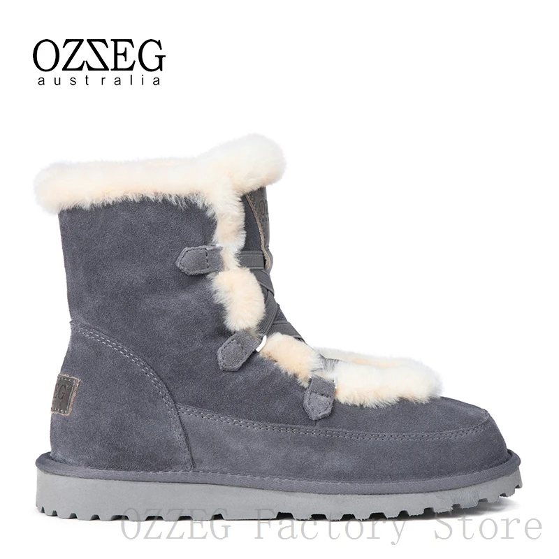 OZZEG/Роскошные брендовые дизайнерские зимние ботинки женская австралийская подкладка из натуральной овечьей шерсти зимняя обувь из натуральной кожи с мехом женская обувь наивысшего качества