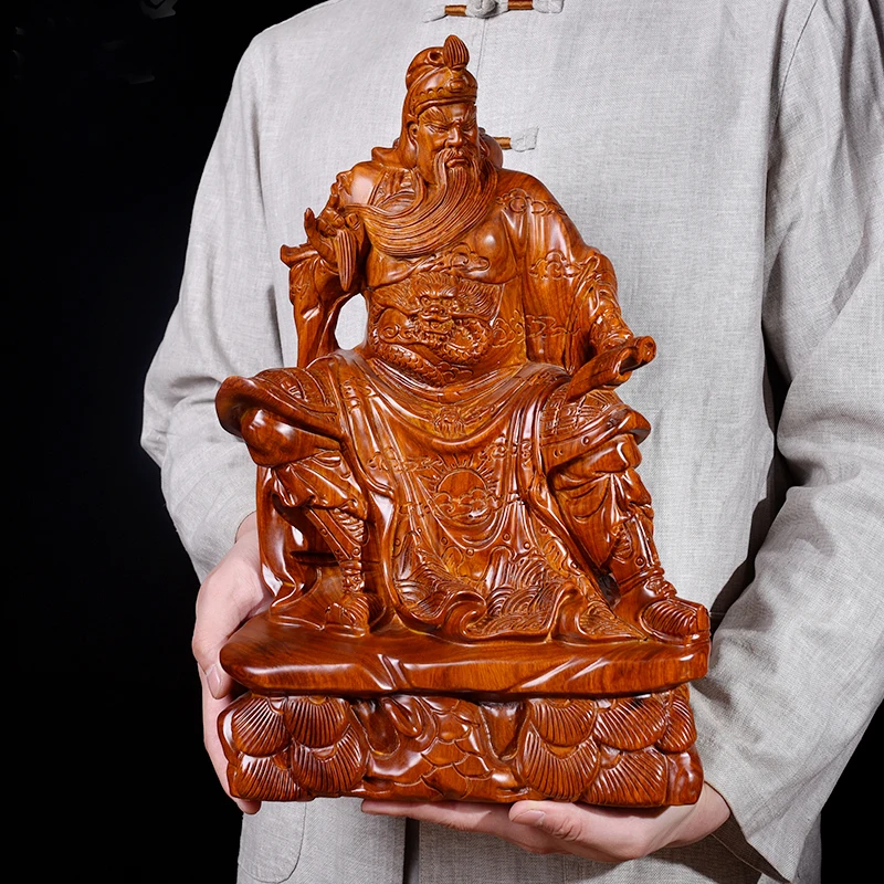 

HOME Company store bring in wealth making money The God of wealth GUAN GONG FENG SHUI Yellow pear wood carving ART statue