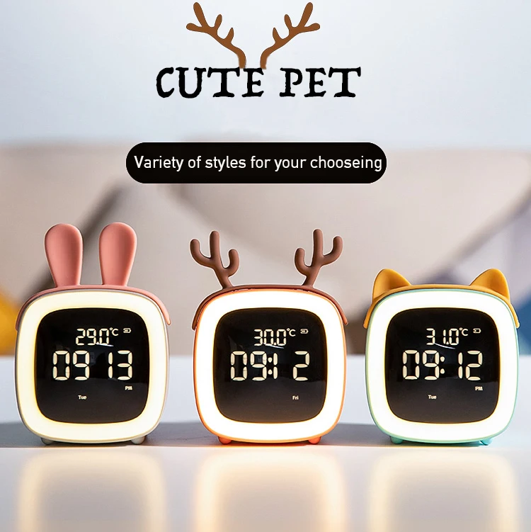 

Cute Pet Alarm Clock LED Fashion Touch Table Lamp Cartoon Animal Night Lights for Bedroom Desktop Decor Children's Holiday Gifts