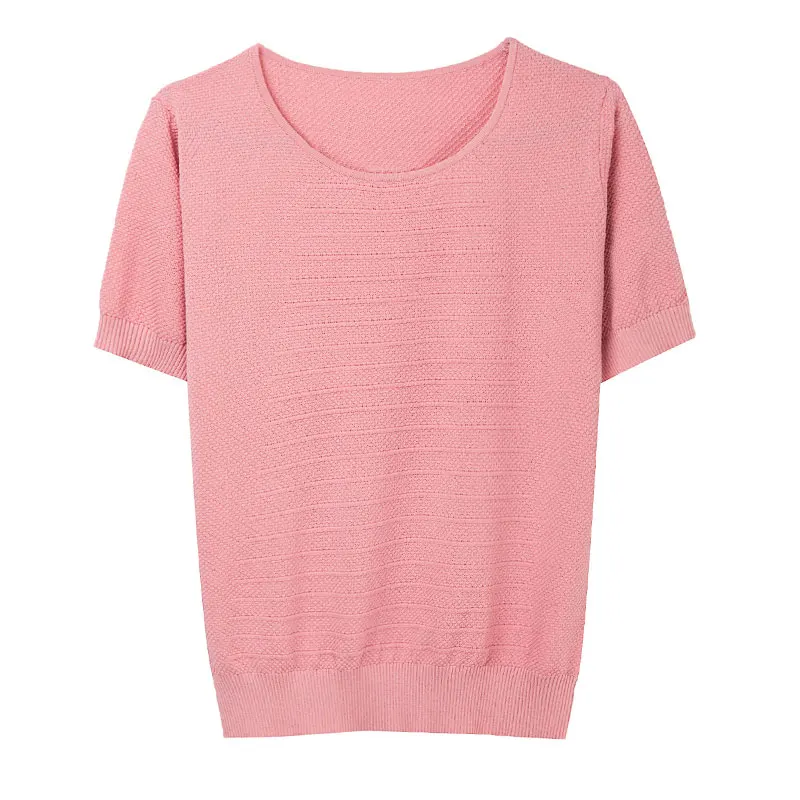 

YISU 2021 Simple Women Summer ladies sweater with O neck Short sleeve Loose Jumper Female Solid color Casual Knitted Pullover