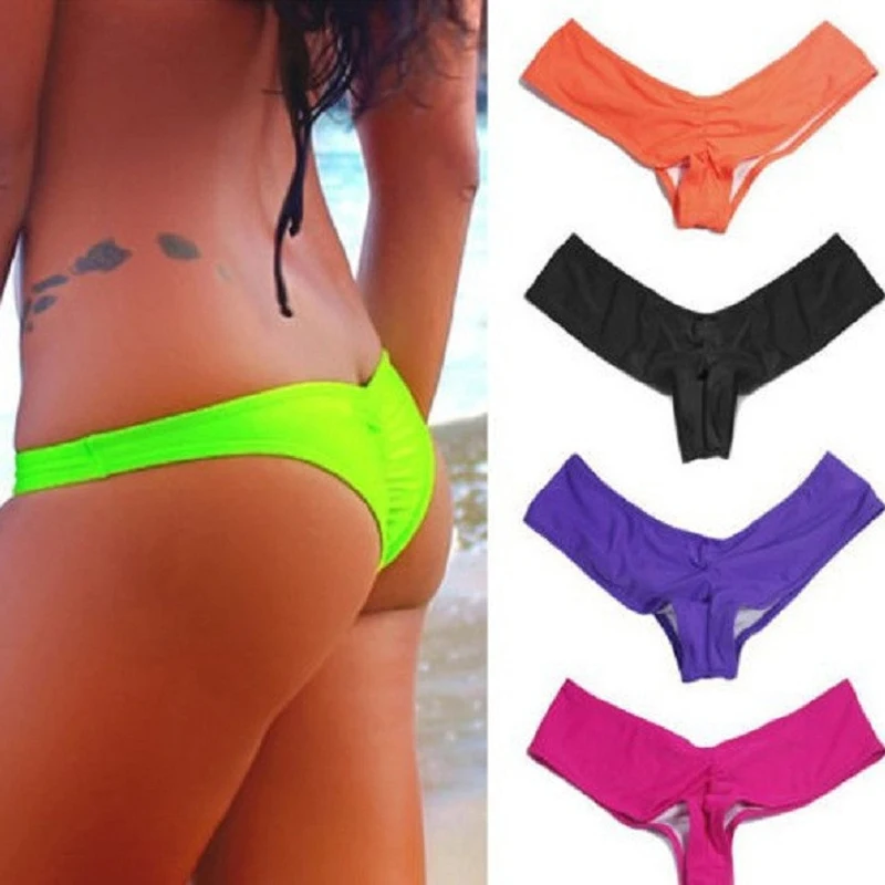 

Summer Thong Bikini Bottom Fold Sexy Swimwear Brazilian Tanga Beach wear Low Waist Female Underwear Separate C1592