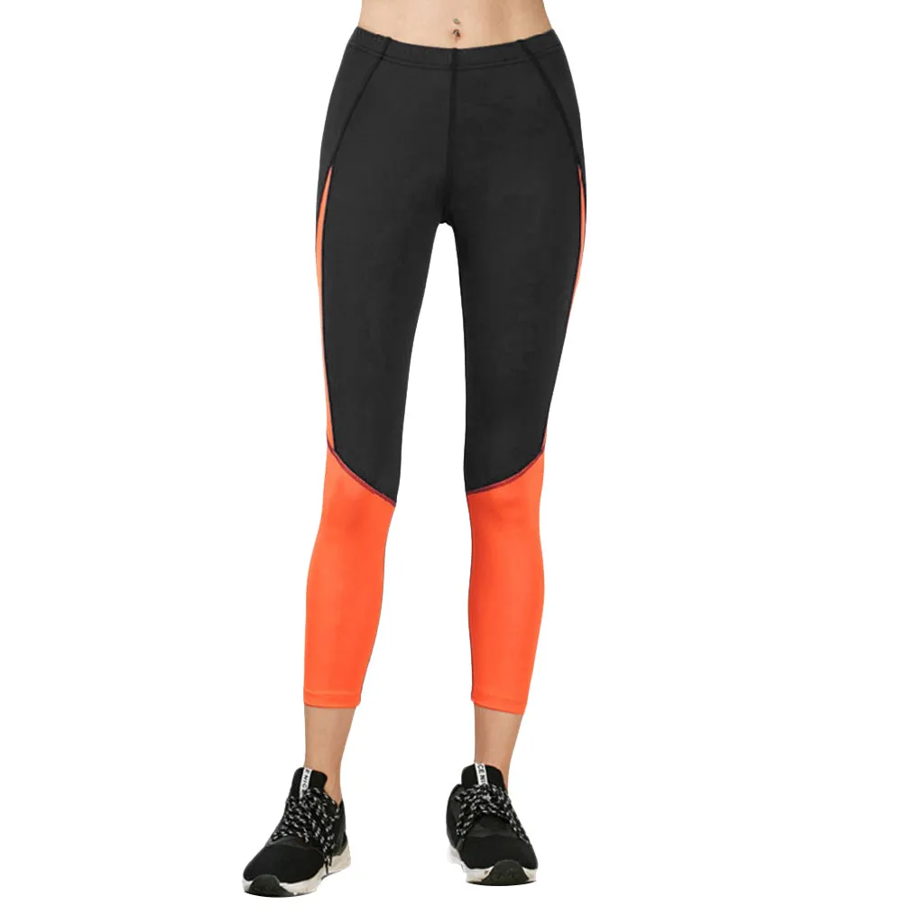 

Women Sports Trousers Colour-coloured Stitching Fitness Running Yoga Nine-minute Pants Fashion High Waist Athletic Leggings