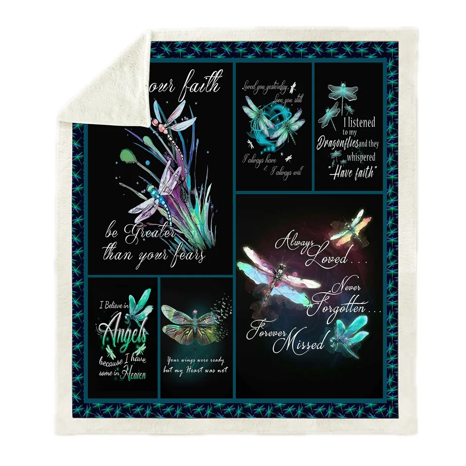

SOFTBATFY Dragonfly Fleece Throw Blanket Sofa Bedding Blankets Drop Ship