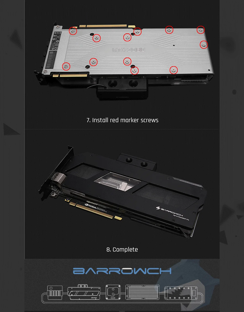 Barrowch FB-NVG2080T-PA цифровой термометр GPU блоки 5 в 3 Pin алюминиевый сплав панель, для основателя издание RTX2080Ti/2080