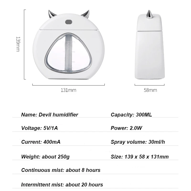 Мини-увлажнитель воздуха Devil USB-диффузор 300 мл очиститель для автомобиля