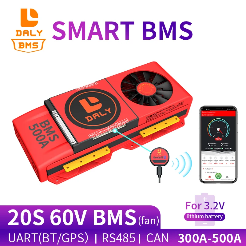 127 вентилятор Smart BMS 20S LiFePO4 60V Bluetooth APP 300A 400A 500A 485 к USB устройству CAN UART 18650 3.2vV EV скутер