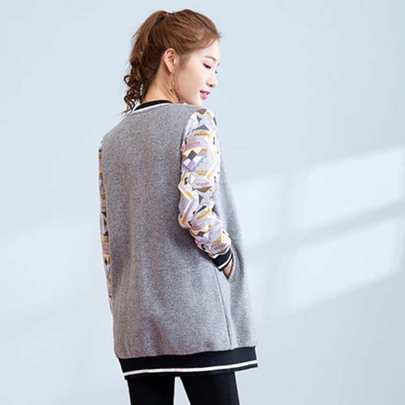 Длинное зимнее женское осеннее пальто новые свободные модные Лоскутные