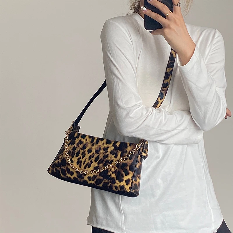 

Women Fashion Leopard Crossbody Shoulder Bag Chain Handbag Black Bag Female Dropshipping Sling Bags Lady Hand Purse Trend Bags