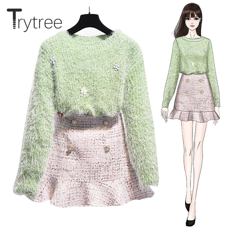 Trytree 2019 осенне-зимний комплект из двух предметов повседневный топ с круглым
