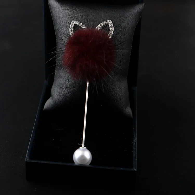 Red I-Remiel, модное женское пальто, корсаж, длинная игла, брошь, милый мех норки, шарик, уши кролика, бутоньерка, ювелирные изделия, женские аксессуары - Окраска металла: Red