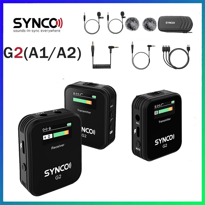 

SYNCO G2 A1/A2 Wireless Lavalier Microfone Mic System for Smartphone Table DSLR Camera Realtime Monitoring 70M 70M Transmission
