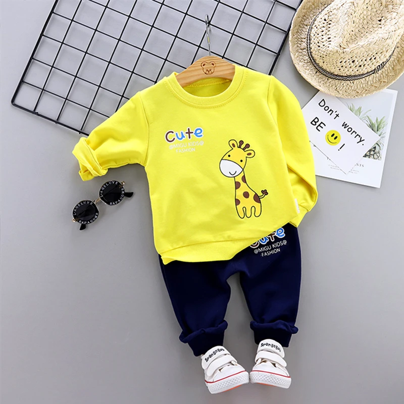 JG cjlu F Yellow Новая детская одежда на весну-осень с персонажами из мультфильмов для мальчиков Повседневное хлопковая футболка с коротким рукавом, одежда, штаны 2 шт./компл. Одежда для маленьких детей комплект одежды для детей, спортивный костюм - Цвет: JG cjlu F Yellow
