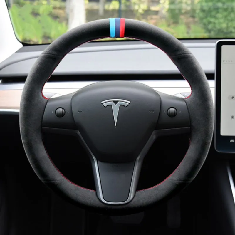 

For Tesla Model 3 Model Y Model S Model X DIY hand-stitched leather car steering wheel cover