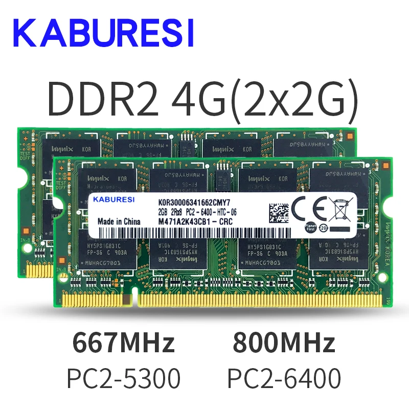 Memoria para Computador Kaburesi Memória Ram 800mhz Pc2-6400s Portátil Sodimm 1.8 v Duplo-canal Ddr2 4g 2x2gb