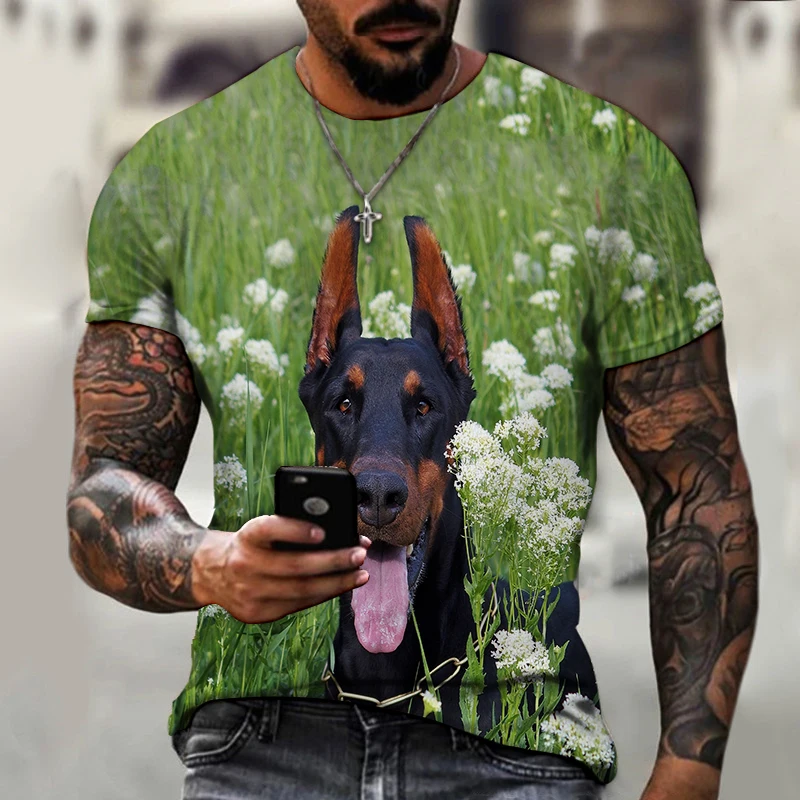 

Men's T-shirt 3D Printed, Lightweight, Oversized, Cute Pet, Doberman, Summer New Style, Super Cheap, Cool Stuff，Loyal Guard