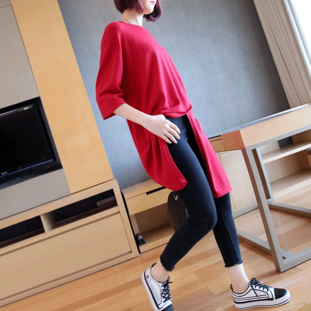 

2020 Spring Women's New Style Tops Spring And Summer Loose-Fit Irregular Slit Sweater Mid-length Thin Pullover Sweater