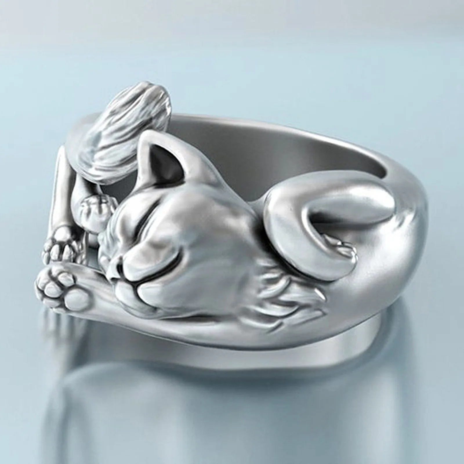 

Creative Rings Women's Retro Lazy Cat Open Ring For Women Keys Accessories Women And Men Pet Lovers Simple Cute 2021 Fashion#672
