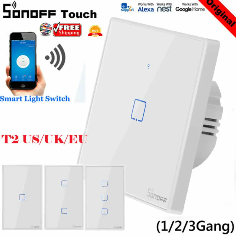 

New Sonoff T2 1/2/3Gang Smart WiFi Wireless Panel Touch Switch Wifi Wireless Smart Controller Home Google
