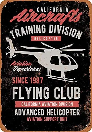 

12 x 16 Metal Sign - Vintage Look California Aircrafts Helicopter (Black Background)