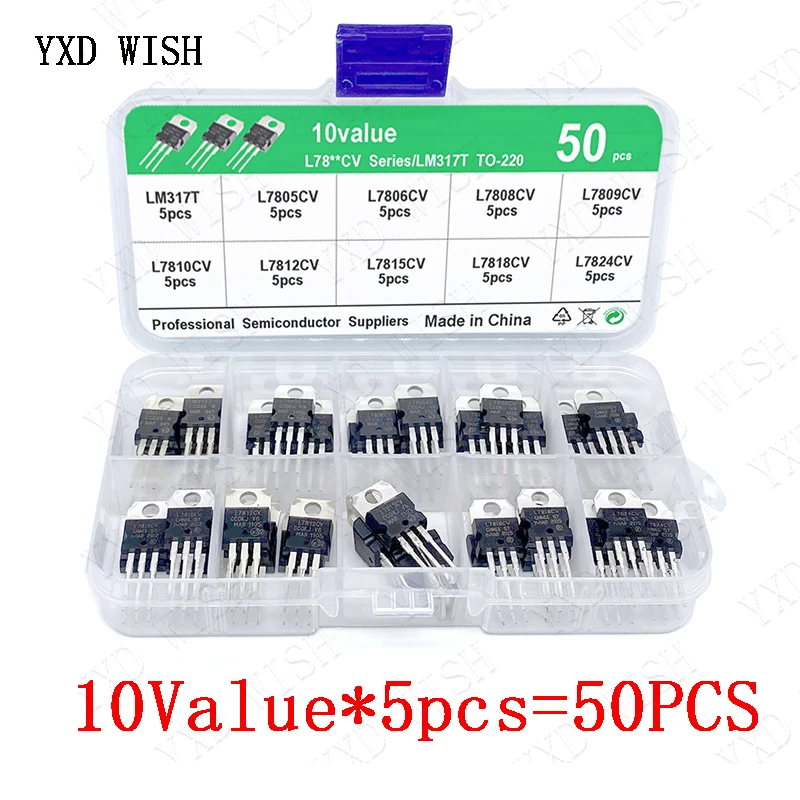 

50pcs TO-220 Voltage Regulator Transistor Triode Diy Kit L7805 L7806 L7808 L7809 L7810 L7812 L7815 L7818 L7824 LM317 W/Box