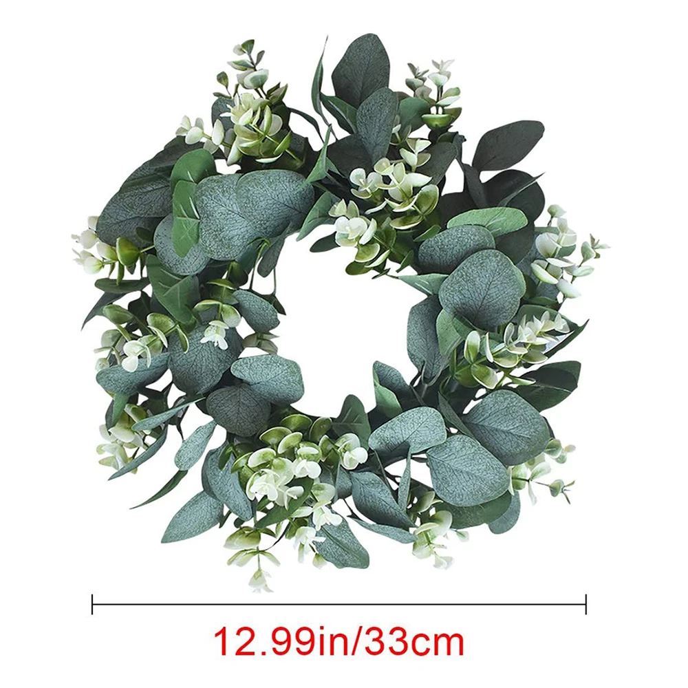 

12.99 Inch Artificial Eucalyptus Green Leaf Wreath Outdoor Ornaments For Front Door Housewarming Gift Easter Valentine Decor