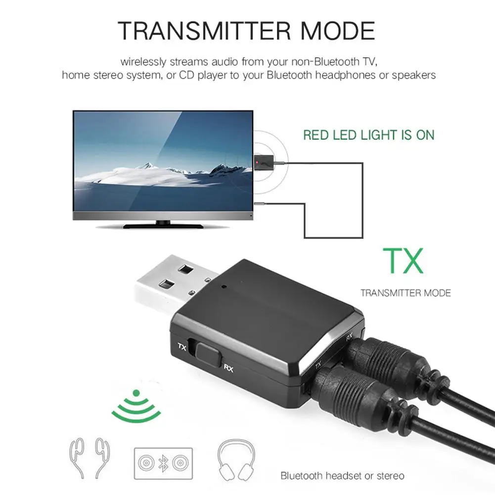 USB 3-в-1 Bluetooth аудио передатчик приемник Беспроводной адаптер 5 0 применимо к