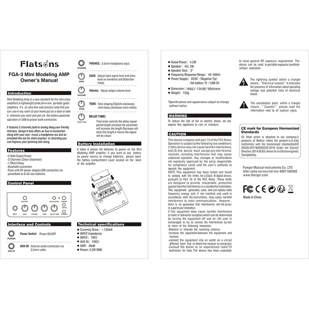 Flatsons гитарный усилитель встроенный мини-усилитель Электрогитара Бас ритм поддержка Tap темп функция с адаптером питания FGA-3