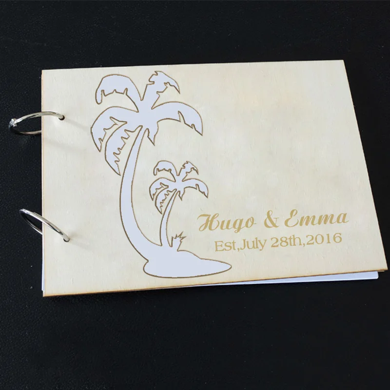 

Wedding Guest Book Alternative Wooden Modern Beach Wedding Decor Guestbook Wedding Photo Album Engraved Coconut Tree
