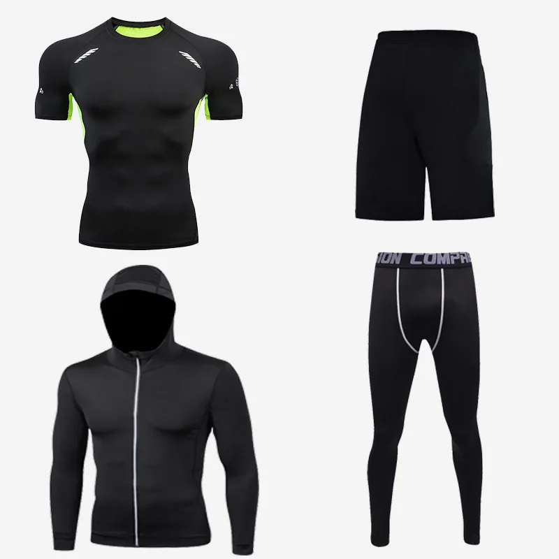 06-Short-Green Мужской мотоциклетный спортивный костюм для спортзала фитнес компрессионная одежда для бега спортивная одежда упражнения тренировка колготки - Цвет: 06-Short-Green