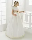 Новинка 2021, платья для конкурса, платья для первого причастия для девочек, белые атласные кружевные платья в стиле ампир с цветами для девочек на свадьбу