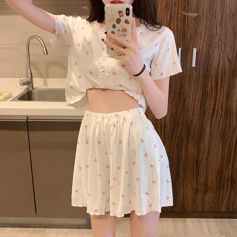 

Женский Летний Тонкий костюм из двух предметов с имитацией ледяной шерсти, новинка 2021, милая домашняя одежда