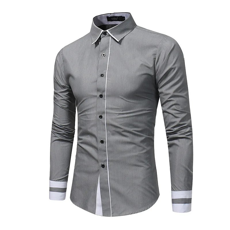 

Men's Shirt Long Sleeve Turn Down Collar Patchwork Cardigan Shirt for Youth Casual Single-Breasted Slim Type Tops