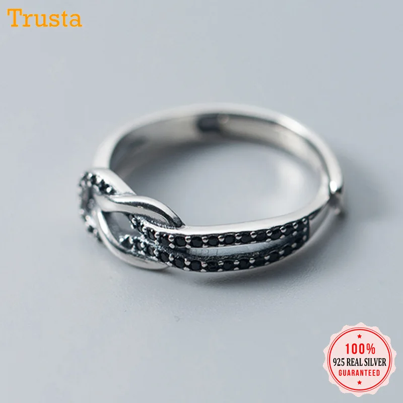 Trustdavis 100% 925 однотонные Настоящее Стерлинговое тайское серебро узел черный CZ