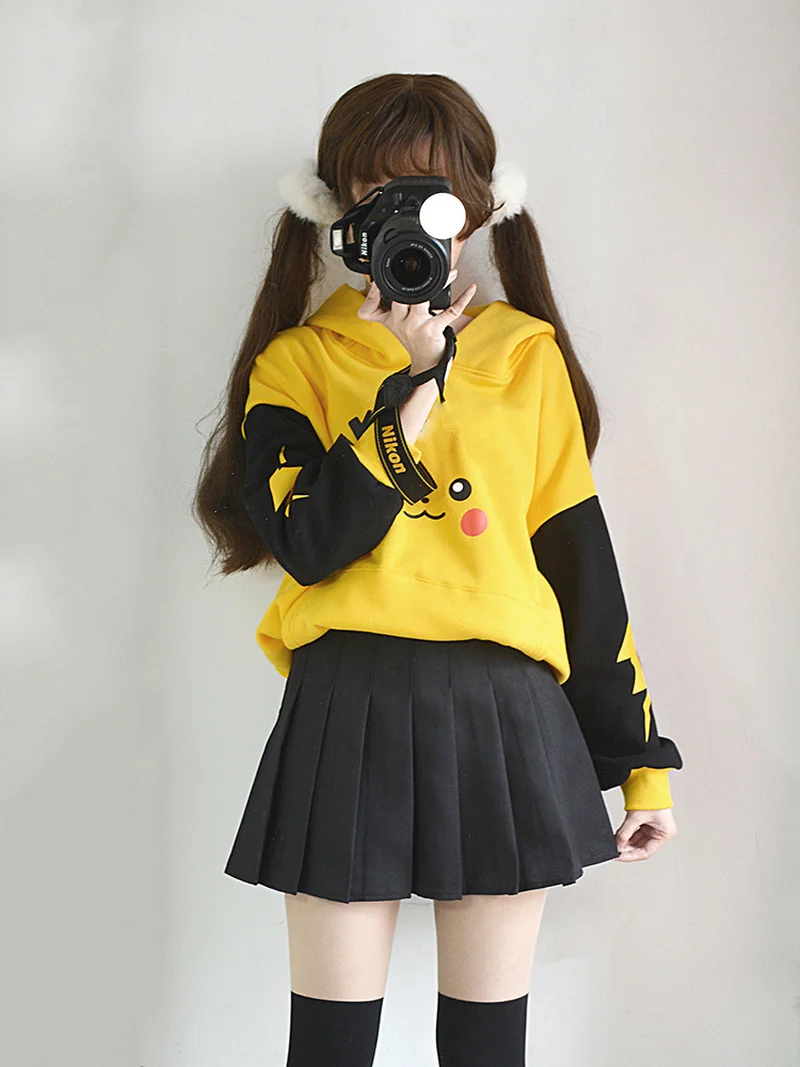 Японское аниме Kawaii толстовка с Пикачу Толстовки 2021 Милая Женская длинным рукавом