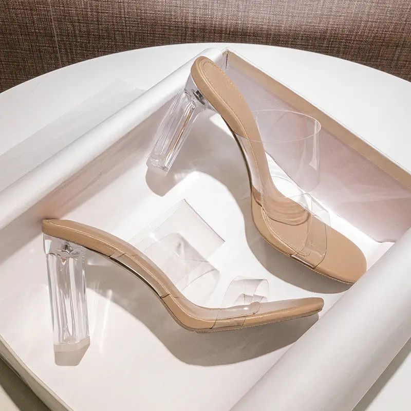 

Women Bling Slipper Ladies Crystal High Heels Shoes Female Casual Sandals Comfortable Transparent Sandals Woman Outside Shoes