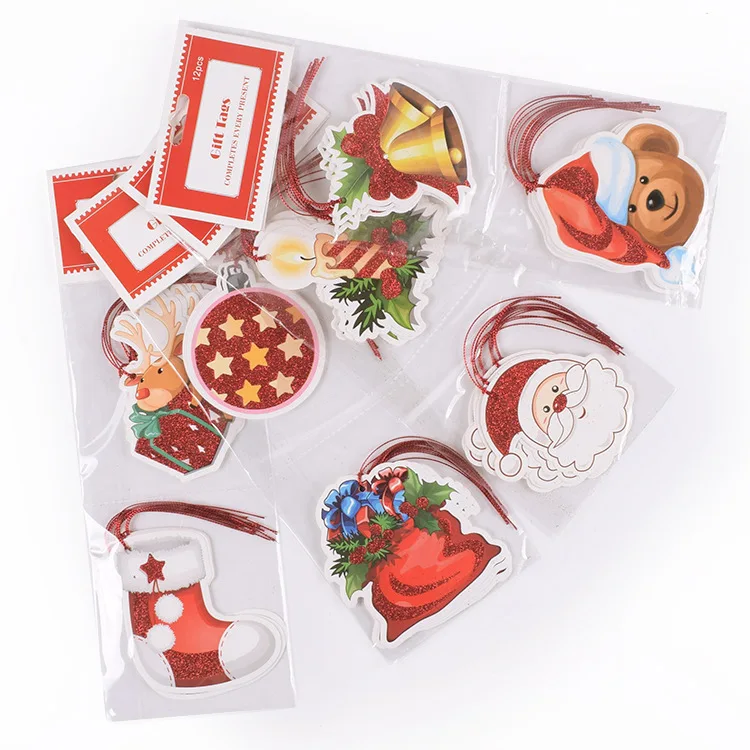 12pcs Christmas Decoration tree bell decoration with bronzing old man bear snowman deer card small pendant | Дом и сад