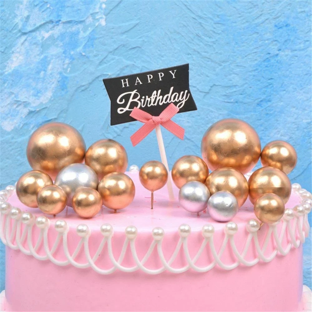 

20pcs 2-4cm Golden silver foam ball Cake Topper Flags For Baby Shower kids Birthday Party wedding favor supplie Cake Decoration