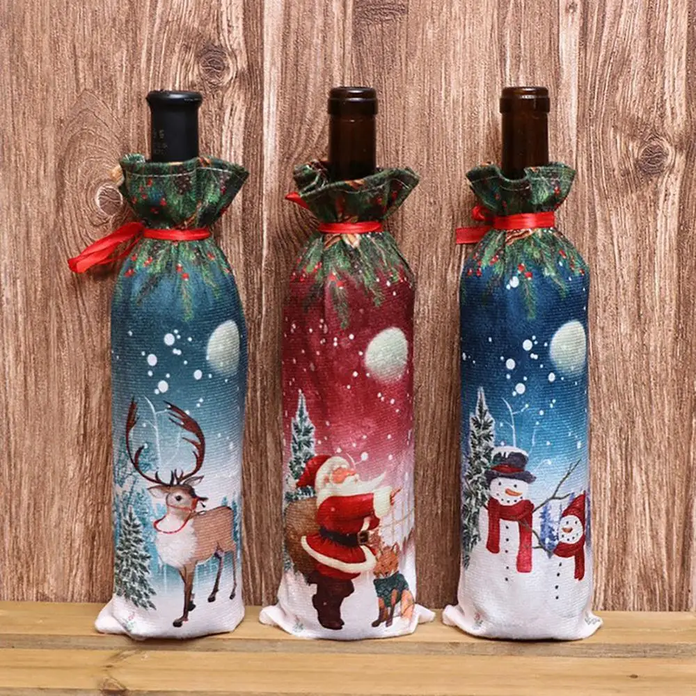 1pcs New Year Christmas Wine Bottle Dust Cover Bag Santa Claus Noel Dinner Table Decor Christmas Decorations for Home