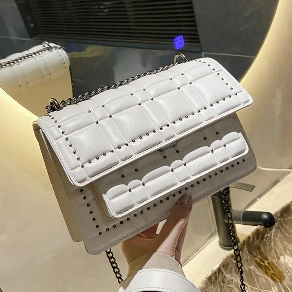 

Rivet Flap Crossbody bag 2020 Fashion New High quality PU Leather Women's Designer Handbag Vintage Chain Shoulder Messenger Bag