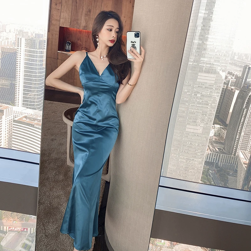 Сексуальное женское платье на бретельках с V образным вырезом вечернее 3234