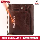 Мужской кошелек KAVIS из натуральной кожи с бесплатной гравировкой, маленький бумажник для мелочи, кредитница с цепочкой, мужские портмоне, клатчи