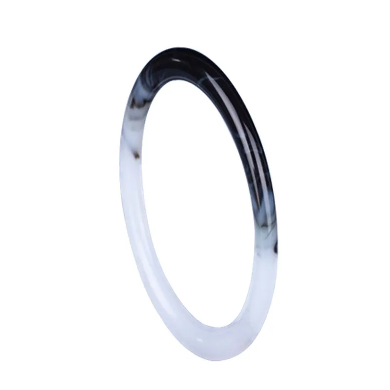 

Natural Black and White Hand-carved Round Bar Jade Bracelet Fashion Boutique Jewelry Men and Women Blue and White BeautyBracelet