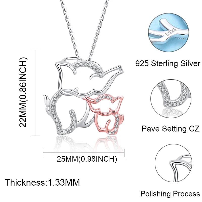 Strollgirl 925 Sterling Silver Hollow Mom and Son Elephant Chain Clear Zircon Animal Necklace for Women Fashion Jewelry Gifts | Украшения и