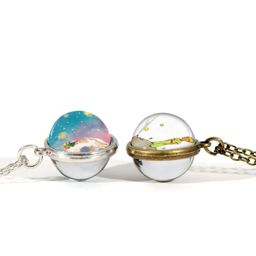 SONGDA Fairy Tale Le Petit Prince Necklace The Little Price Fox Rose Pattern Double Side Glass Ball Children Long Chain | Украшения и