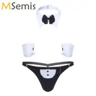 Мужской сексуальный комплект нижнего белья для официанта, горячая микро открытая ягодица, танга, стринги + браслеты с воротником, униформа для игры в моделях